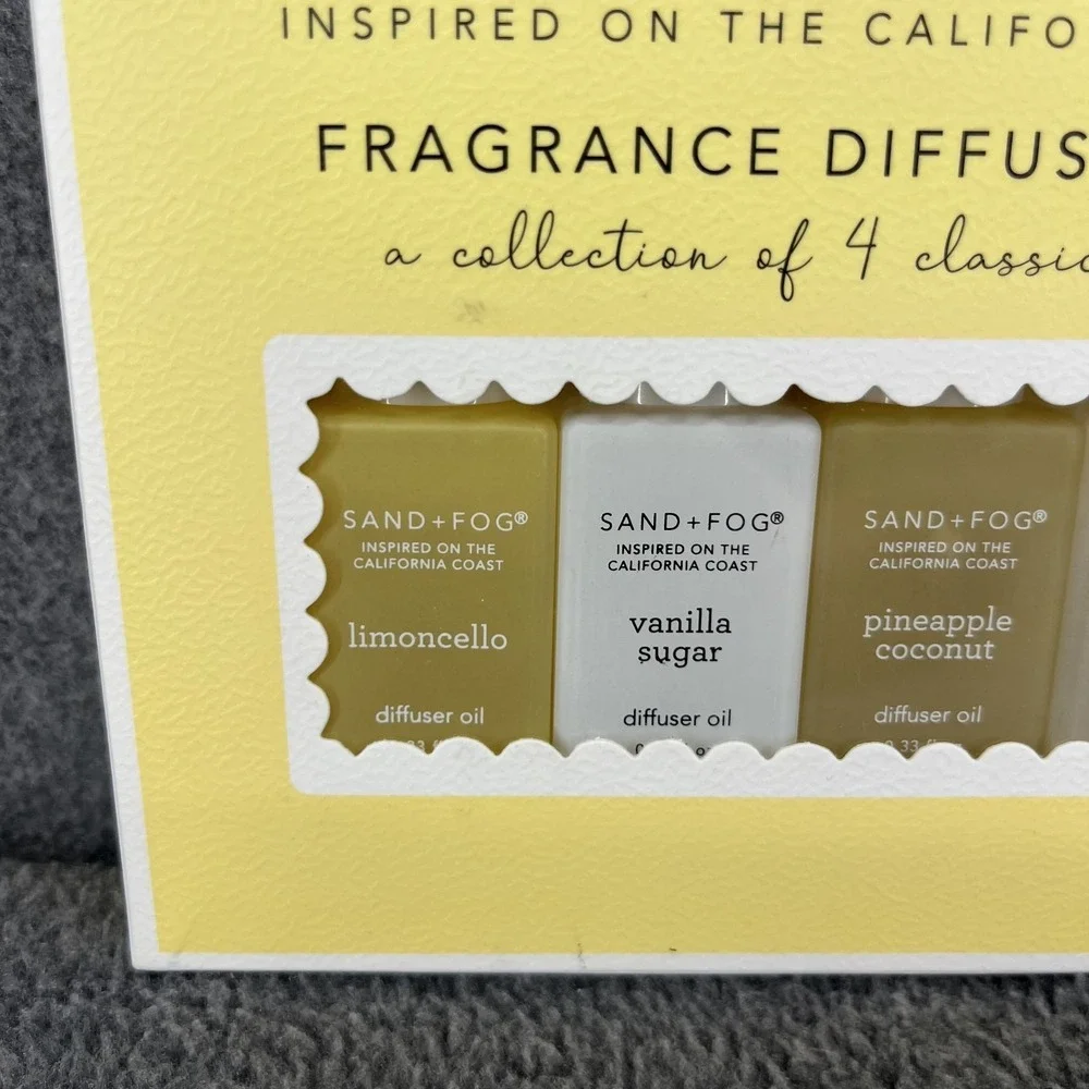 SAND + FOG Fragrance Diffuser Oil 4pk Limincello vanilla pineapple coconut